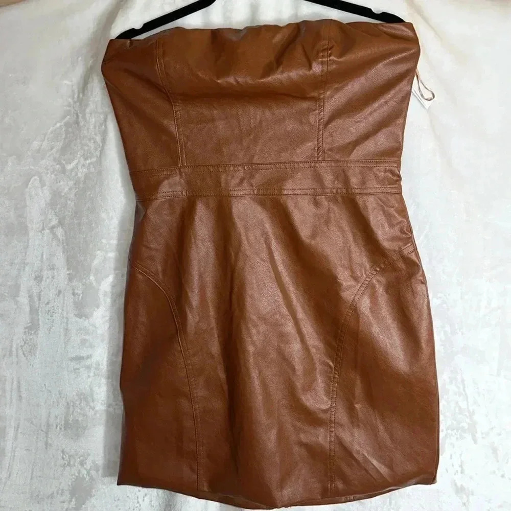 NWT Strapless Faux Leather Dress